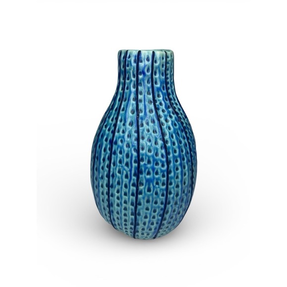 Accent Other - Textured Teal Blue Vase Stripe Thailand Bud Vase 7" Cactus Boho Southwestern‎